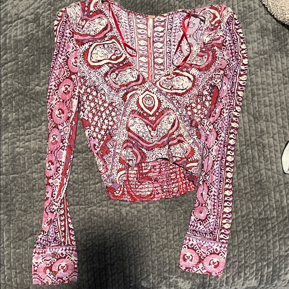 Free People Red and Pink Patterned Blouse